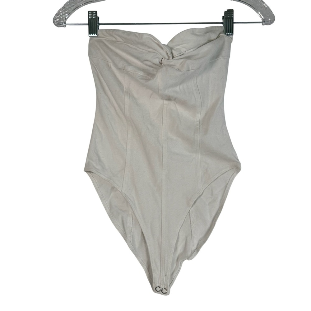 Forever 21 Womens Strapless Twist Front Seamed Bodysuit Cream Small